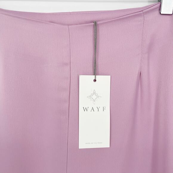 WAYF Women's Large Wide Leg Satin Trousers Pants Lavender Purple Stretch New - Picture 3 of 8